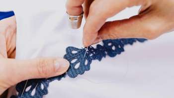 Close-up of sewing on embroidery